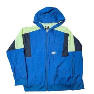 Nike Windbreaker Jacket‎ Full Zip Hooded Colorblock Lightweight Blue Yellow L